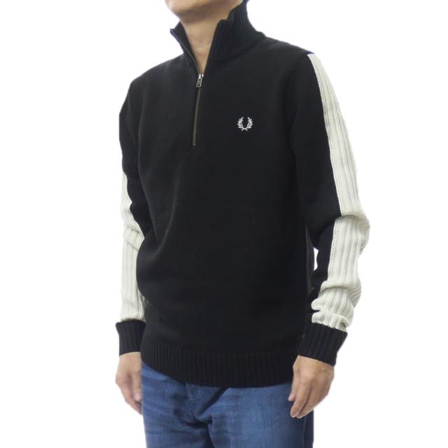 セールAW FRED PERRY フレッドペリー メンズクルーネックニット セーター K1545 / RIBBED SLEEVE HALF ZIP JUMPER ブラック 15,480円