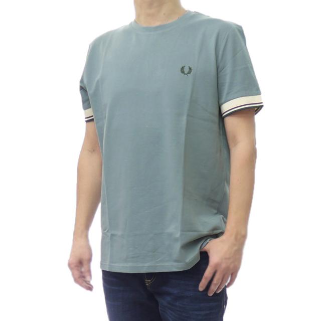 FRED PERRY フレッドペリー Tシャツ メンズ クルーネックTシャツ 半袖 トップス 綿100％ M2396 / TWIN TIPPED CUFF T-SHIRT ブルーグリーン 6,781円