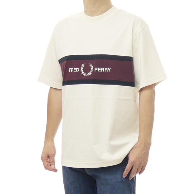 FRED PERRY フレッドペリー Tシャツ メンズ クルーネックTシャツ 半袖 トップス M2405 / EMBROIDERED PANEL T-SHIRT アイボリー