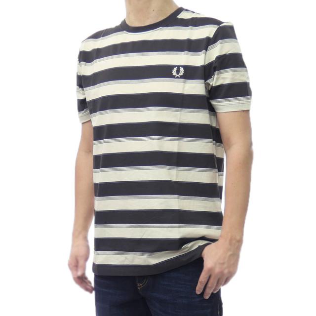 FRED PERRY フレッドペリー Tシャツ メンズ クルーネックTシャツ 半袖 トップス 綿100％ M2409 / FINE STRIPE T-SHIRT グレー×クリーム 9,550円