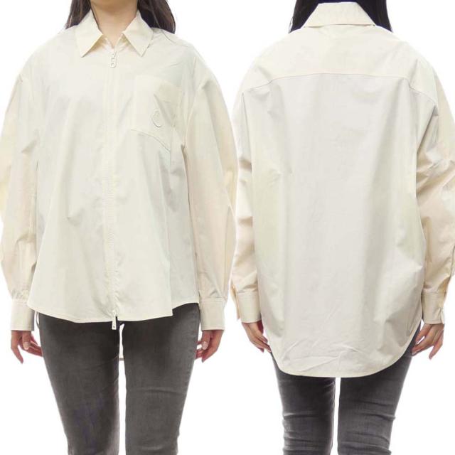 旧モデルセール！ MONCLER モンクレール ジップアップ コットン 綿100％シャツ レディース 2F00012 597LQ アイボリー