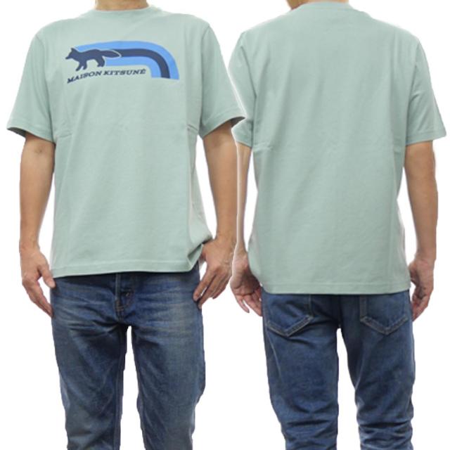 旧モデルセール！ MAISON KITSUNE メゾンキツネ Tシャツ メンズ 半袖 トップス クルーネック コットン 綿100％ FLASH FOX COMFORT TEE-SHIRT / MM00113KJ0118 ミントグリーン