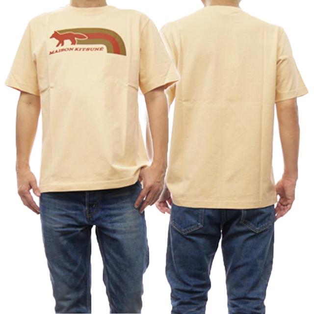 旧モデルセール！ MAISON KITSUNE メゾンキツネ Tシャツ メンズ 半袖 トップス クルーネック コットン 綿100％ FLASH FOX COMFORT TEE-SHIRT / MM00113KJ0118 ペールイエロー