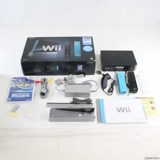 中古即納】[Wii]Wii(クロ)(Wiiリモコンプラス青/黒各1個 Wiiスポーツ