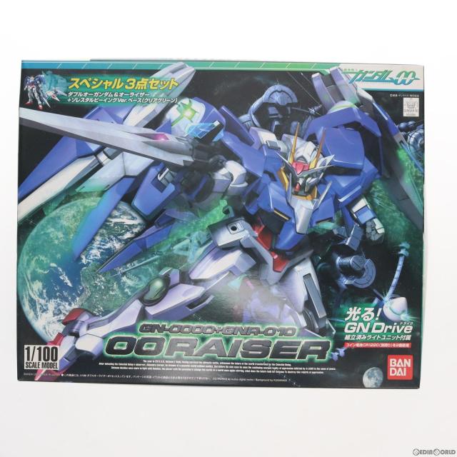 【中古即納】[PTM] 1/100 GN-0000+GNR-010 ダブルオーライザー(ダブルオーガンダム オーライザー+ソレスタルビーイングVer.ベース クリアグリーン) スペシャル3点セット 機動戦士ガンダム00(ダブルオー) プラモデル(0156889) バンダイ(20081231)