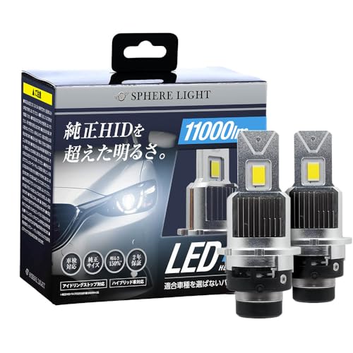 スフィアライト 純正HID用 LED ヘッドライト D4S 6000K ホワイト 11000lm 12V プロジェクターヘッドライト対応 車検対