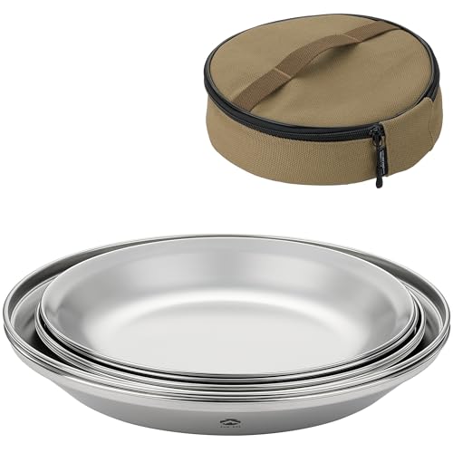キャンピングムーン(CAMPING MOON) ステンレス プレート 食器セット 8点セット シルバー キャンプ アウトドア 帆布ケース付き S