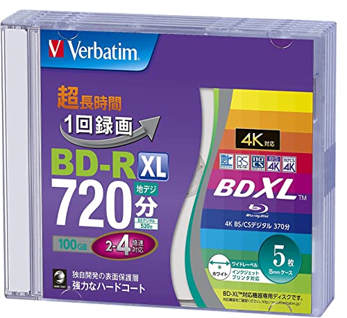 Verbatim バーベイタム 1回録画用 ブルーレイディスク BD-R 50GB 100枚 ホワイトプリンタブル 片面2層 1-6倍速 V