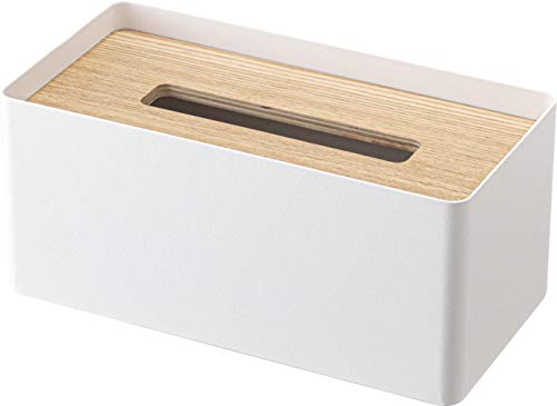 山崎実業(Yamazaki) 厚型対応 蓋付き ティッシュケース ナチュラル 約