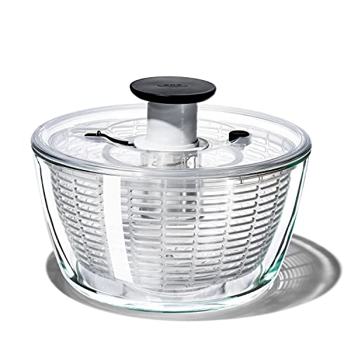 OXO オクソー サラダスピナー 野菜水切り器 ガラス サラダスピナー 4人以上 作り置き 27.3×27.3×16cm 食器洗い乾燥機(低温設