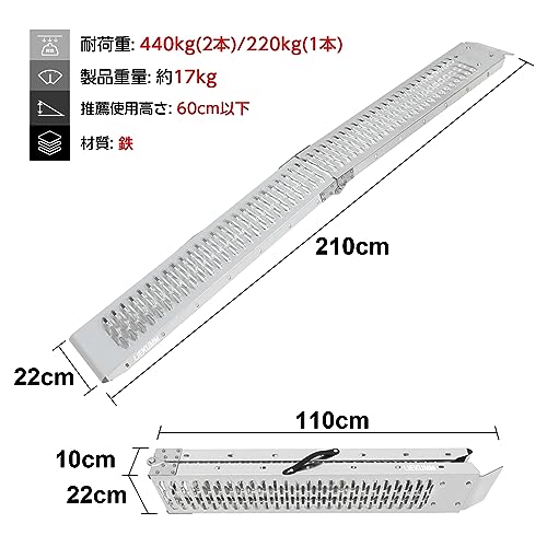 ラダーレール 2本 長さ210*幅22cm ラダーレール 2本 長さ210*幅22cm 耐荷重440kg スチール製 バイク
