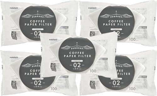 ハリオ ペガサスコーヒー ペーパーフィルター 02 W 100枚 日本製 2~4杯用 ホワイト PEF-02-100W ×5個 [並行輸入品]