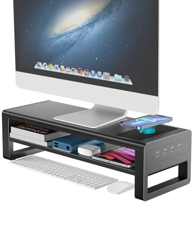 モニター台 2層 モニタースタンド USB 3.0 データ転送 パソコン台 充電 ディスプレイ台 金属製 机上台 ディスプレイ/PC/ノートパ