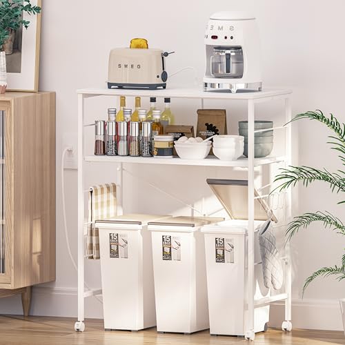 ごみ箱上ラック キッチンラック 幅80×奥行40×高さ100cm キッチンベイカーラック レンジラック オープンラック プリンタ台 2口コンセ