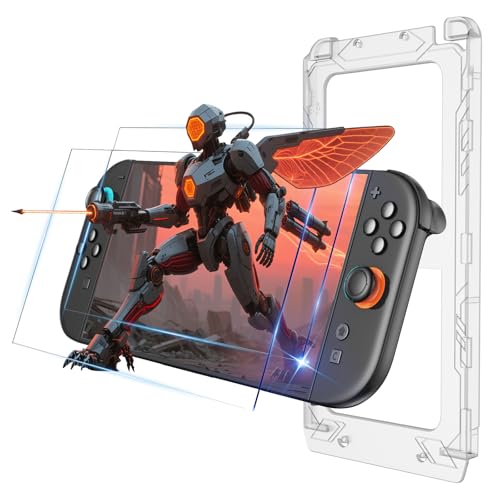 For switch 2 保護フィルム 2枚入りガイドフレーム付き 自動ほこり取りです 超簡単貼り付け9H硬度強化ガラス 保護フィルム ナノコ