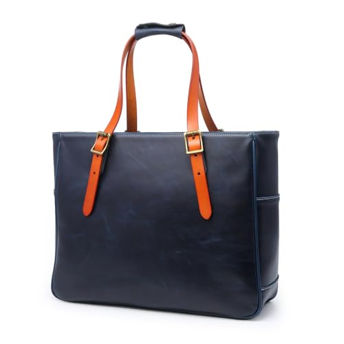 大容量 トートバック ショルダーバッグ バッグ 2way ビジネス 本革  ヌメ革 栃木レザーハンドメイド ファスナー a4 調節可 ネイビー