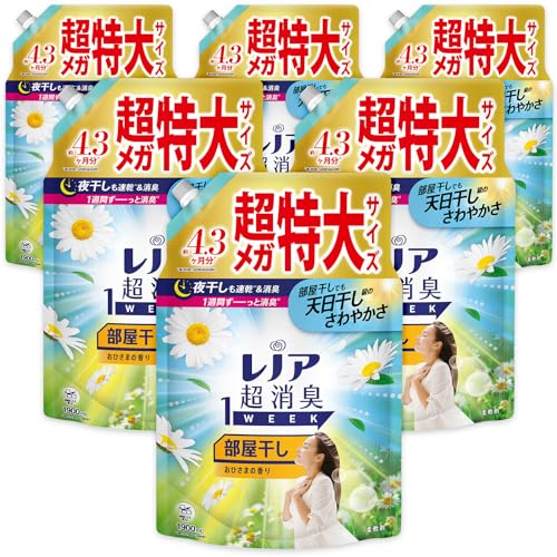 まとめ買い レノア  超消臭1WEEK 柔軟剤 部屋干し おひさまの香り 詰め替え 1900mL×6袋 大容量