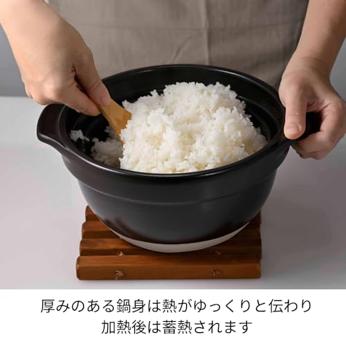 HARIO 米が炊けるフタがガラス ご飯釜2~3合 中が見える 耐熱ガラス 陶器 日本製 GNR-200-B-W_1