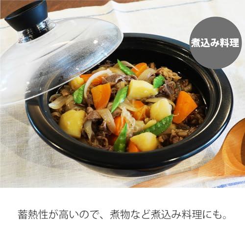 HARIO 米が炊けるフタがガラスの 土鍋 8号 2000ml 中身が見える 耐熱ガラス 陶器 日本製 GDN-225-B-W_2