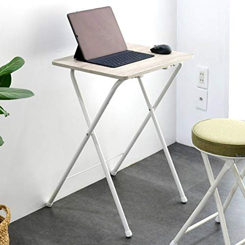 山善(YAMAZEN) テーブル ミニ 折りたたみ サイドテーブル 幅50×奥行48×高さ70cm ハイタイプ 傷・汚れ・水分・熱に強い天板(メ