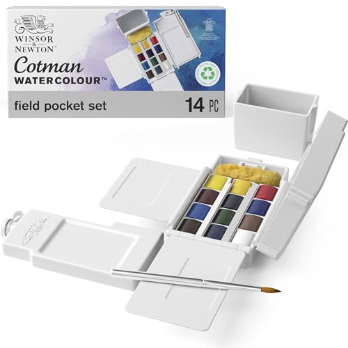Winsor &amp; Newton ウィンザー&amp;ニュートン 水彩絵具 コットマン ウォーターカラー フィールドポケットセット ハーフパン 12色セッ