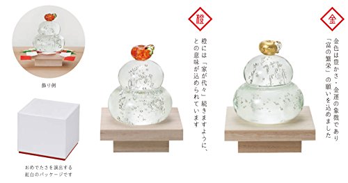アデリア(ADERIA) 置物 オーナメント 粋工房xアデリア(ADERIA) 福重ね鏡餅 金 [ガラス/鏡餅/木台付/ハンドメイド] 日本製