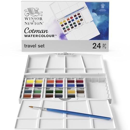 Winsor &amp; Newton ウィンザー&amp;ニュートン 水彩絵具 コットマン ウォーターカラー トラベルセット ハーフパン 24色セット 189