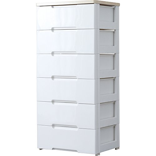 アイリスオーヤマ チェスト ラクラク引出し 木天板 6段 日本製 幅56×奥行41.5×高さ119cm ホワイト / ナチュラル 白 プラスチッ