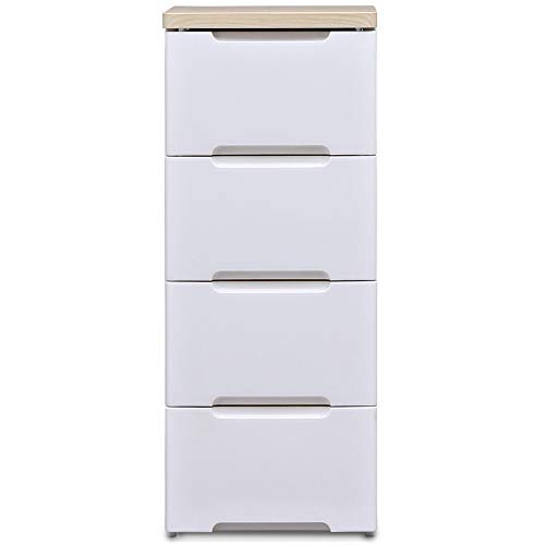 アイリスオーヤマ チェスト 4段 届いてすぐ使える完成品 ラクラク引出し 木天板 幅33×奥行41.5×高さ81cm ホワイト/ナチュラル 白