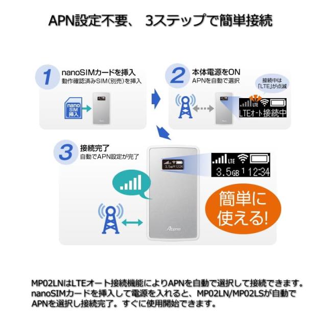 NECプラットフォームズ Aterm Wi-Fi モバイルルーター tri band MP02LN SW メタリックシルバー PA-MP02LN_3