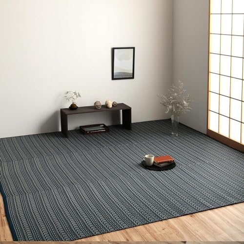 イケヒコ ラグ カーペット 日本製 ポリプロピレン カーペット バルカン 団地間2畳 ネイビー 洗える 畳 上敷き ござ ゴザ い草調 おしゃれ