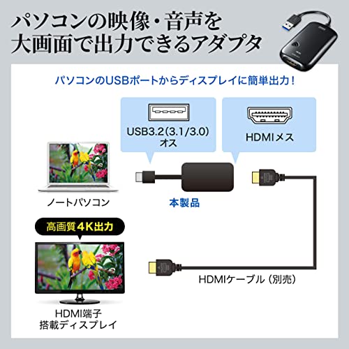 サンワサプライ USB3.0-HDMIディスプレイアダプタ 4K対応 (USB Aコネクタ オス-HDMIコネクタ メス) USB3.2 Gen_2