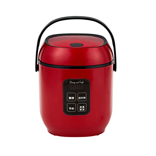 D&amp;S ディーアンドエス コンパクトライス＆フードクッカー 小型炊飯器 炊飯器調理 0.5〜1.5合炊き レッド レシピ付き 12時間予約タイマ