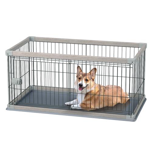 アイリスオーヤマ(IRIS OHYAMA) 犬 サークル ウッディサークル ロータイプ アッシュグレー 中型犬用 幅120×奥行66.5×高さ5
