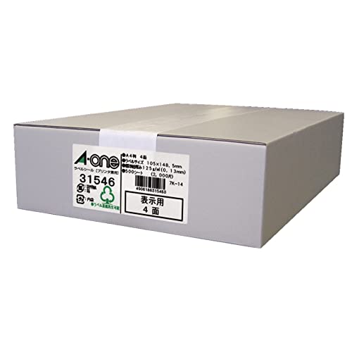エーワン ラベルシール 31546 プリンタ兼用 A4 4面 500シート 一片サイズ 105mm×148.5mm FSCミックス認証紙使用