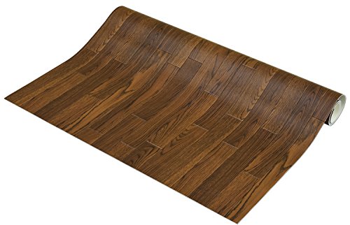 萩原 クッションフロア 木目ダーク 約90×350cm 水拭きできる 抗菌 防カビ 抗ウイルス 防炎 滑り止めシール付き カットOK 日本製