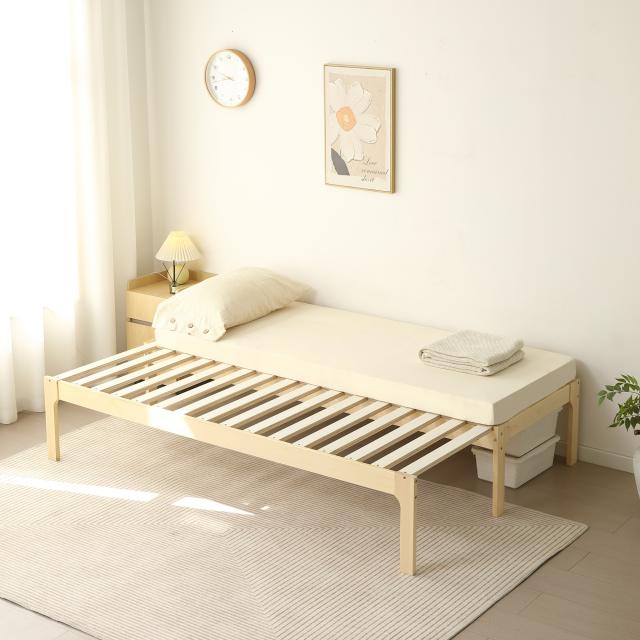伸縮 すのこベッド シングル 伸長式 ベッドフレーム 木製 ソファベッド 天然木 2way ゲスト 来客用 耐荷重200kg 通気性抜群 省スペース スライド式 コンパクト 北欧 おしゃれ [カラー展開：ホワイト/ブラウン]