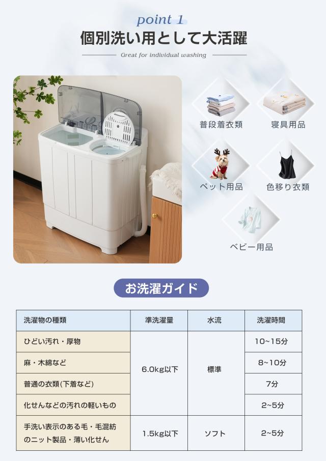 OSJ 洗濯機 洗濯容量6kg 脱水容量4kg プラスチック槽 キレイ タイマー コンパクト 一人暮らし 節電 二槽式洗濯機 まとめ洗い 脱水器 縦型洗濯機 ホワイト 洗濯物きれい 引越し 単身_2