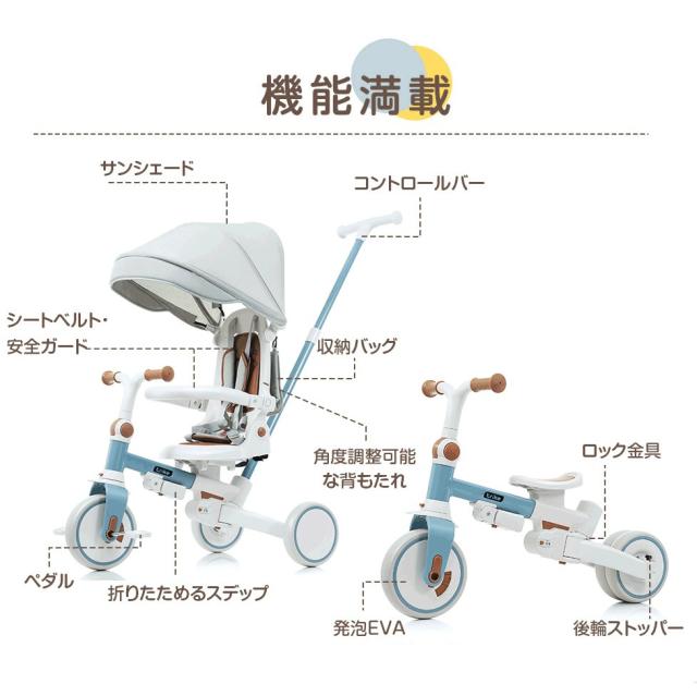 BTM 三輪車 子供用三輪車 折りたたみ 手押し かじとり 7in1 7WAY 1~3歳