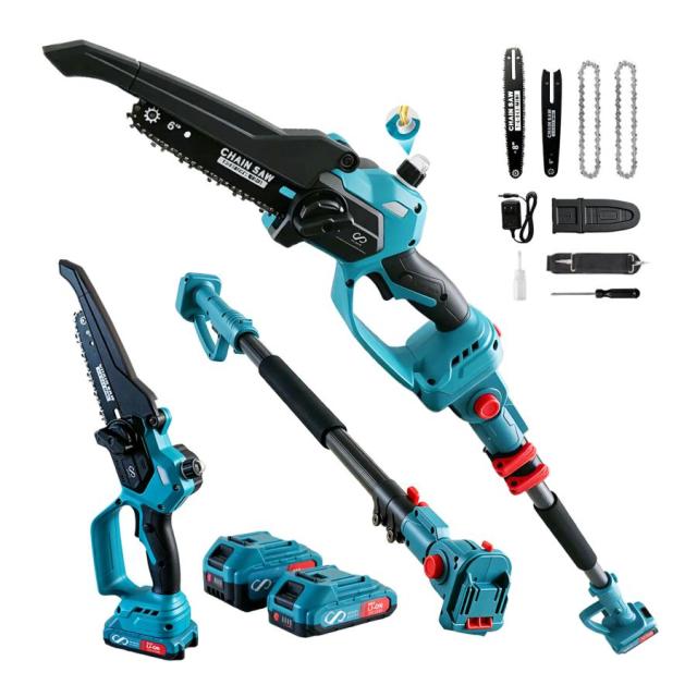 【2電バッテリー付き】電動チェーンソー 6インチ 高枝切り 軽量3kg ブラシレスモーター パワフル 連続30分 充電器付属 高所作業に 脚立不要（※延長ポールは別売り）