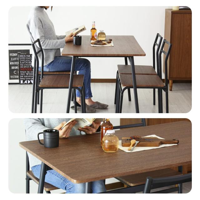 チェア＆テーブル 5点セット ダイニングテーブル約幅110cm：シャビーオーク ファブリック ダイニングチェア4脚：ブルー 組立品〔代引不可〕 チェア＆テーブル 5点セット ダイニングテーブル約幅110cm：シャビー