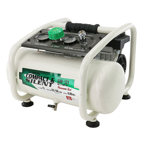SW-121 エアコンプレッサ オイルレス エアーツール 静音 低騒音 ダスター タッカー ブラシ 空気入れ コンパクト 計量設計 メンテナンス不要 ハンドル付き ほこり飛ばし 小物塗装 エアタッカーの通販は