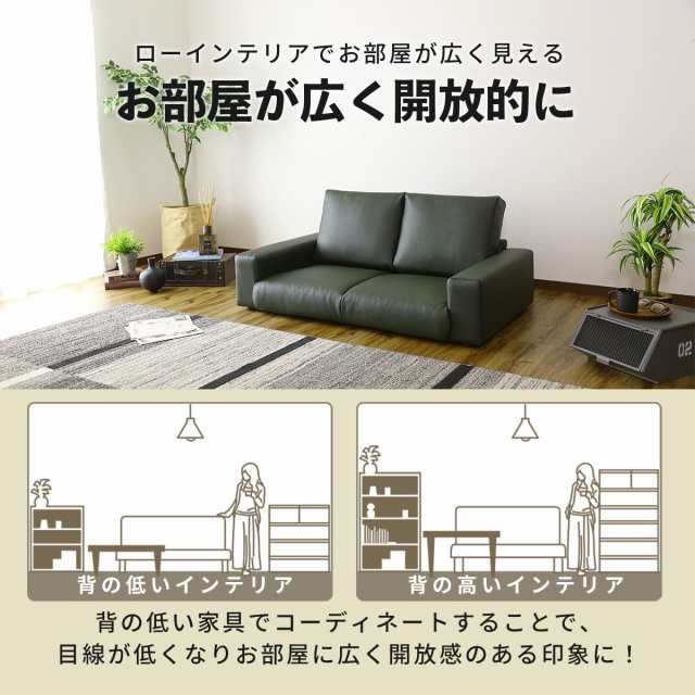 ローソファー 2人掛け ソファ ソファー レザー調 こたつ 背もたれ フロアソファ 一人暮らし sofa レクシー2P PVC インテリア家具 2P  おす