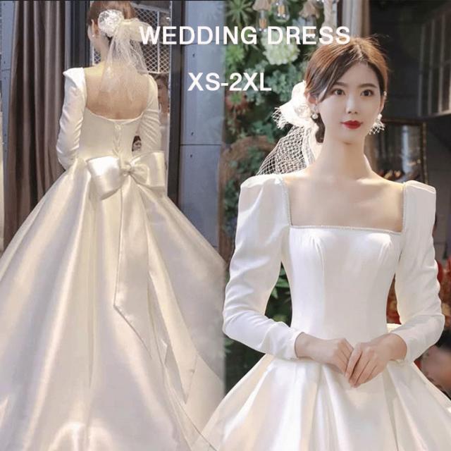新作 ウエディングドレス レディース 長袖 ワンピース 結婚式 花嫁 二次会 レース リボン ドレス 少女 女性 腰縛り メッシュ フォーマル パーティー ロングワンピース 大人 演奏会