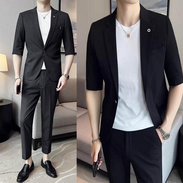 2ピーススーツ メンズ カジュアルスーツ 上下セット 半袖スーツ お洒落 メンズファッションメンズファッション スーツ セットアップ スーツ