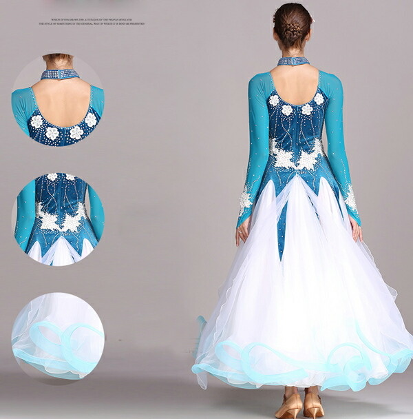 着た時 歩いた時のシルエットがとても美しい 軽くてフレアもたっぷり入っているので綺麗に揺れます ストレッチ素材で動きやすく、練習等におすすめのレディース社交ダンスウェアです