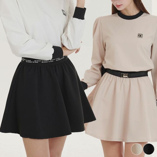 ゴルフウェア スカート レディース 韓国 フレア フレアスカート ミニスカート 春 秋 ストレッチ 黒 ベージュ 白 シンプル フェミニン バイカラー ウエストゴム おしゃれ ゴルフ女子 大人 ゴルフ