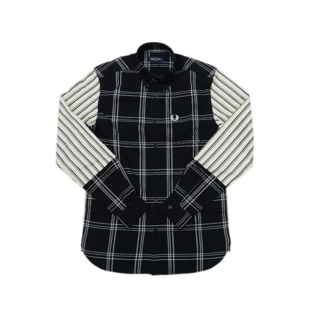 旧作お買い得セール！ FRED PERRY フレッドペリー カジュアルシャツ メンズ コットン 綿100％ M4689 / MIXED CHECK SHIRT ブラック 旧作お買い得セール！ FRED PERRY フレッドペリー カジュアルシャツ