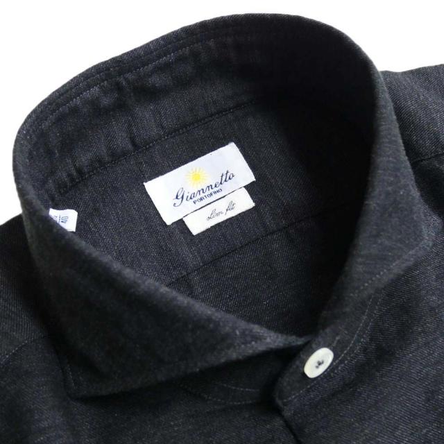 旧モデルセール！ GIANNETTO ジャンネット カッタウェイシャツ メンズ 32632 / WASH SLIM FIT ブラック_2
