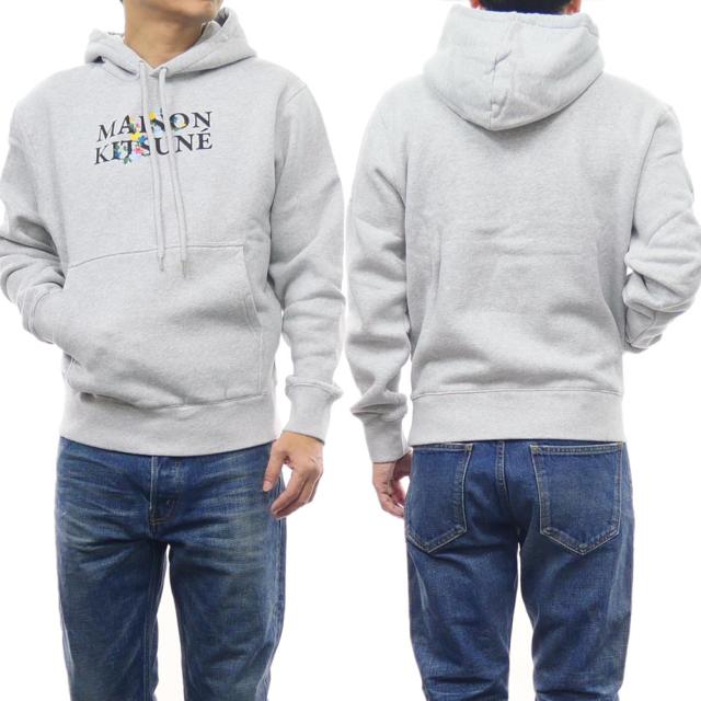 旧作処分セール！ MAISON KITSUNE メゾンキツネ パーカー メンズ プルオーバー コットン 綿100％ LM00708KM0307 / FLOWERS COMFORT HOODIE グレー